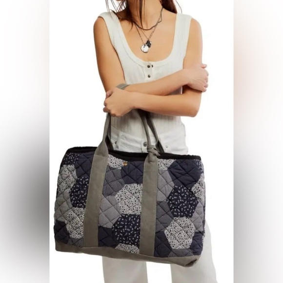 Free People Handbags - Nwt Free People Pippa Patchwork Tote in Blue Mix New $128 Cotton
